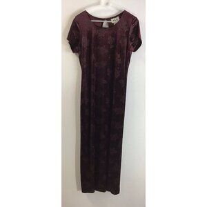Vintage Woman’s Maroon Long Velvet Dress with Sparkly Leafs Design Size 9 🍂